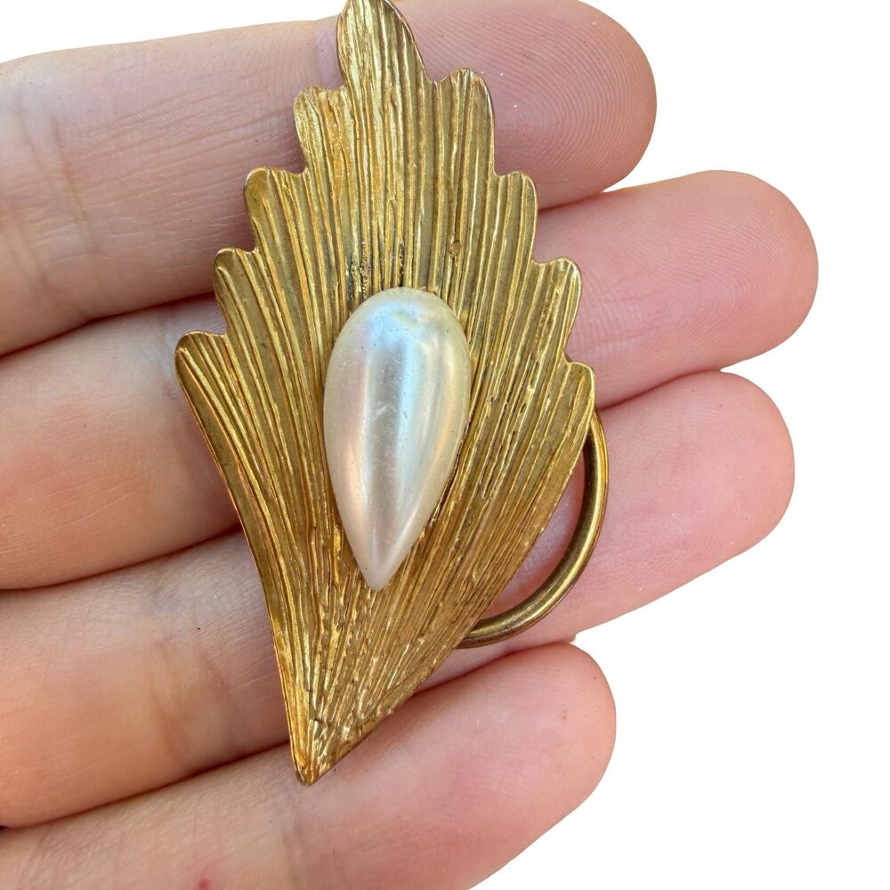 Vintage Jewelry Scarf Clip Gold Tone with Pearl Scarf Slide Scarf Accessory